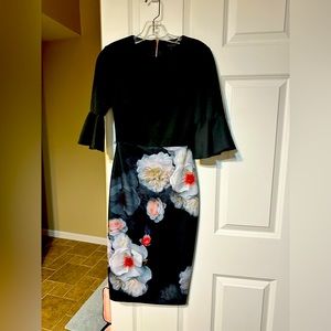 Ted Baker Floral Printed Dress with Fluted Sleeve. Lightly worn. Size 0